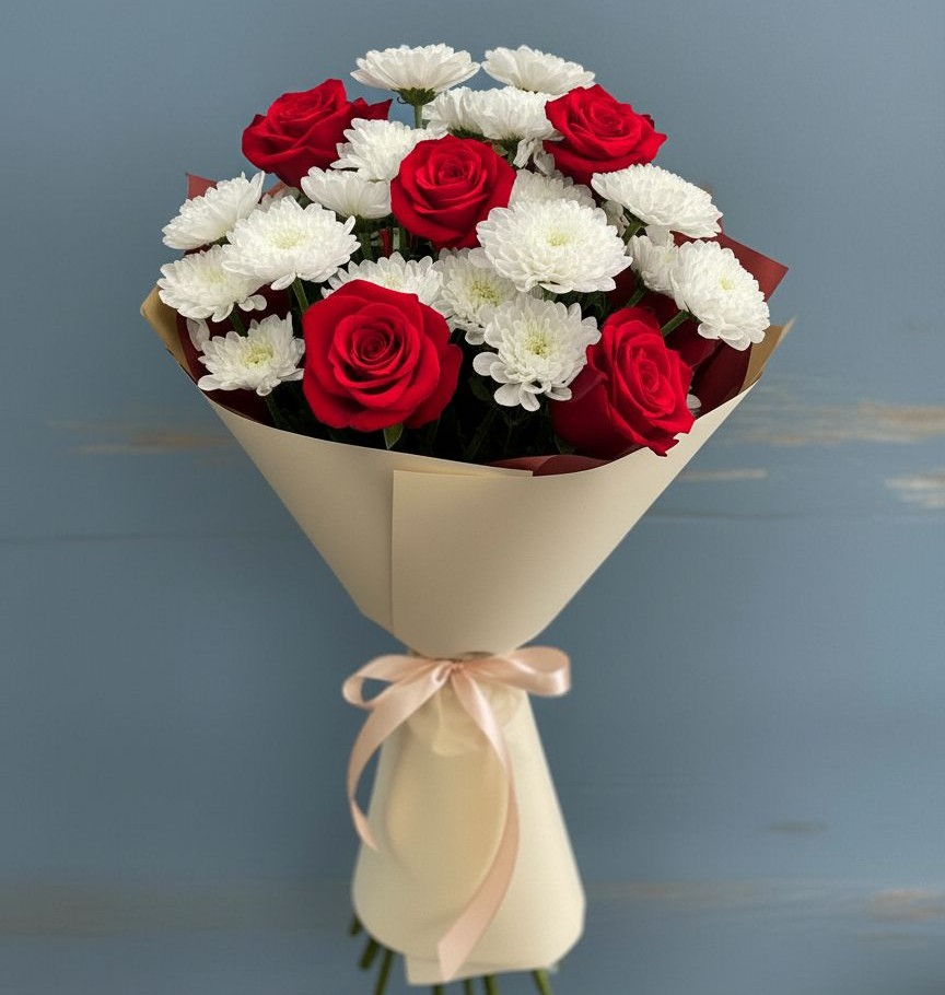 Букет цветов из: Розы и Хризантемы в Беспятово