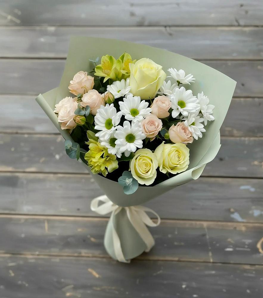 Букет цветов из: Альстромерии, Розы и Хризантемы в Беспятово