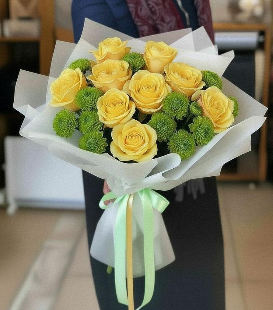 Букет цветов из: Хризантемы и Розы в Беспятово