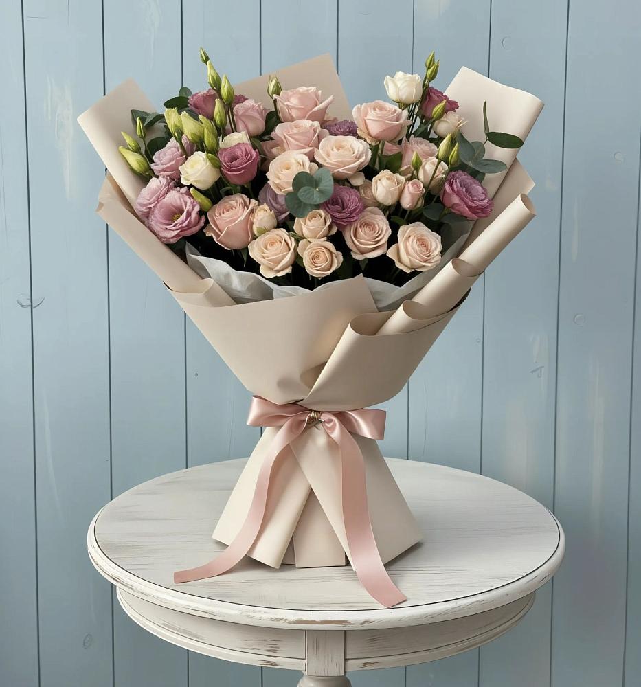 Букет цветов из: Розы и Лизиантусы в Беспятово