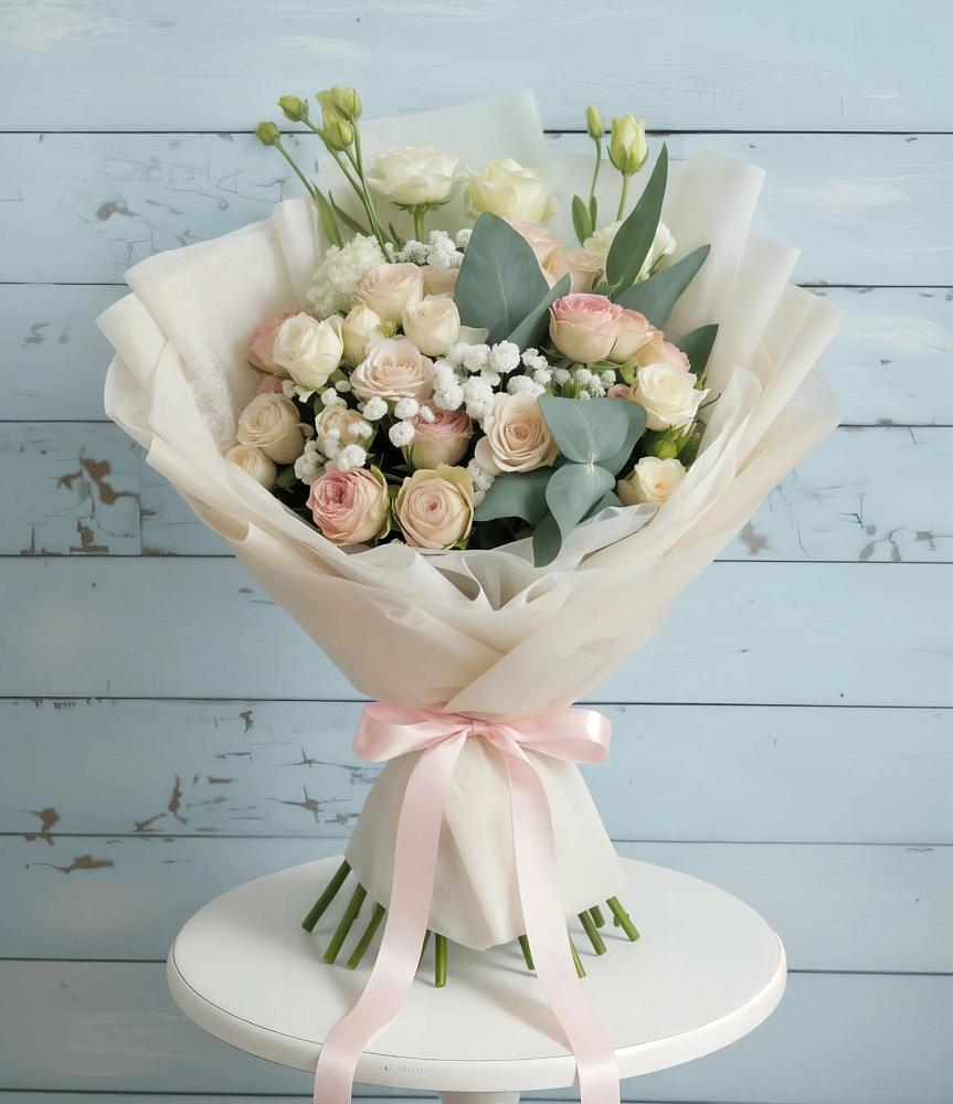 Букет цветов из: Розы и Лизиантусы в Беспятово