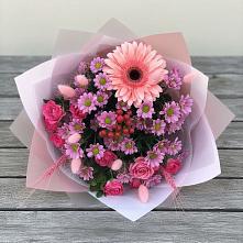 Букет цветов из:  Розы, Герберы и Хризантемы в Беспятово