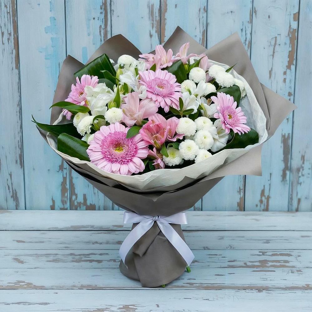 Букет цветов из: Герберы, Альстромерии и Хризантемы в Беспятово
