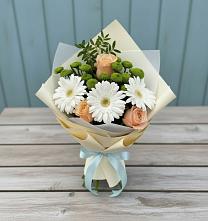 Букет цветов из:  Герберы, Розы и Хризантемы в Беспятово
