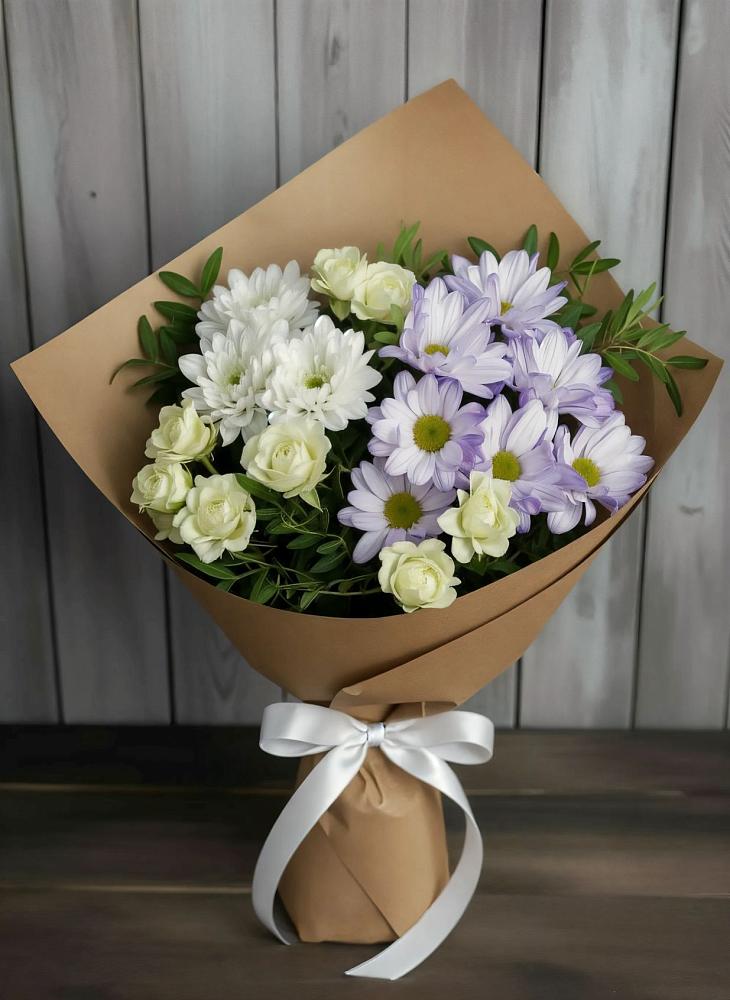 Букет цветов из: Хризантемы и Розы в Беспятово